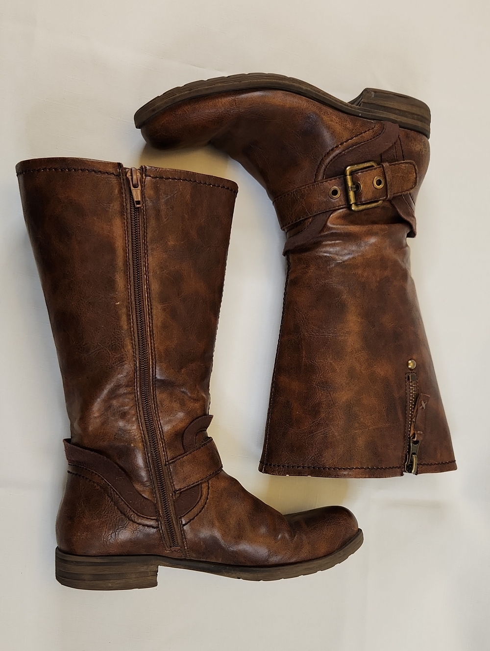 Wide Shaft Naturalizer Brown Mid-Calf Moto Boots